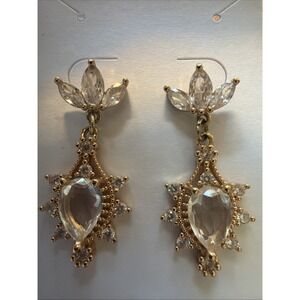 Vtg Art Deco Style Dangle Earrings CZ  EUC